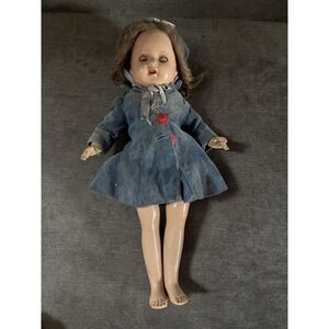 Vintage 1940s Ideal Composition Brown Hair Curly Doll 18" With Flirty Eyes